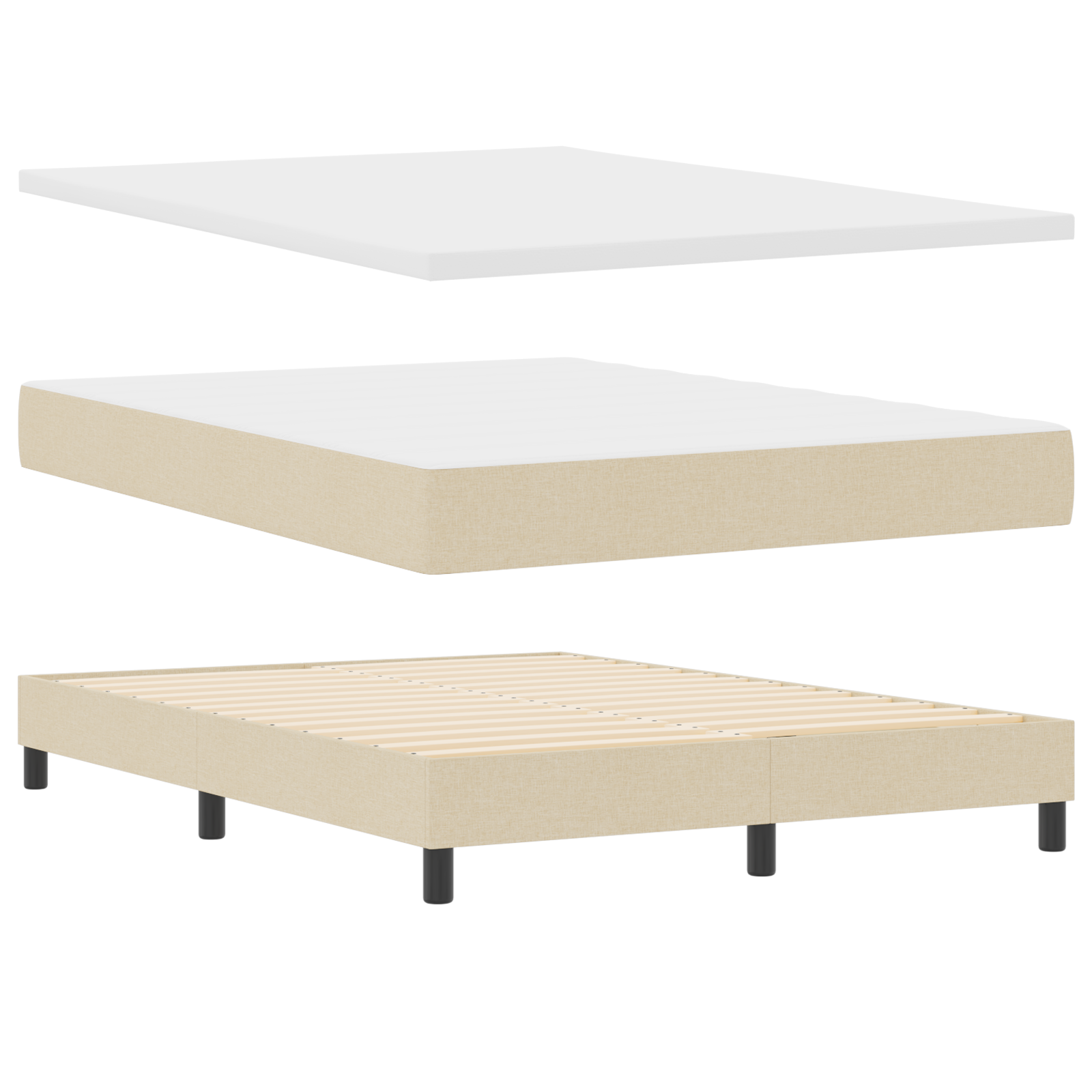 Letto a Box con Materasso Crema 160x200 cm Tessuto
