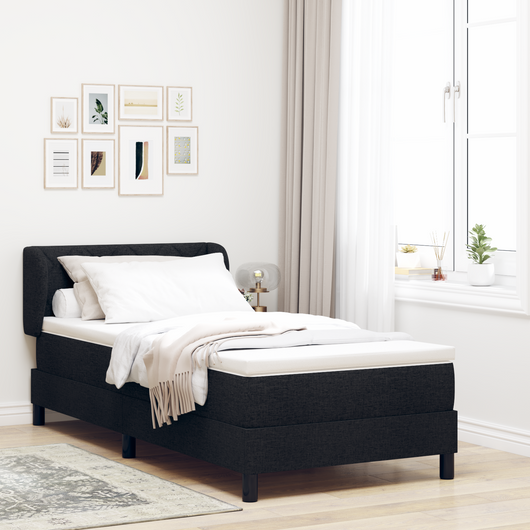 Letto Box Spring con Materasso Nero 90x190 cm Tessuto