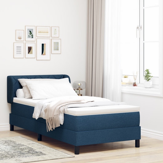 Letto con Rete a Molla e Materasso Blu 90x190 cm Tessuto