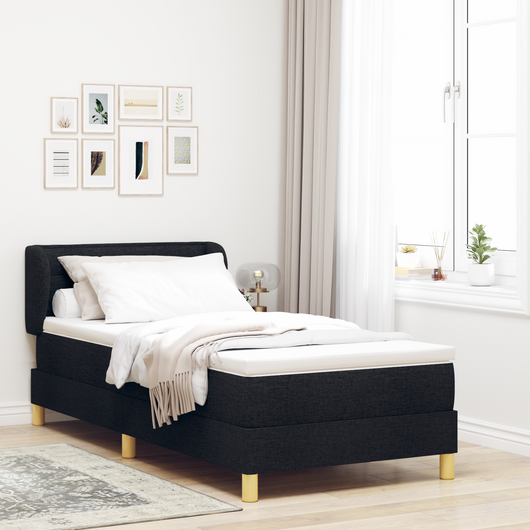 Letto a Molla con Materasso Nero, 90x190 cm, Tessuto