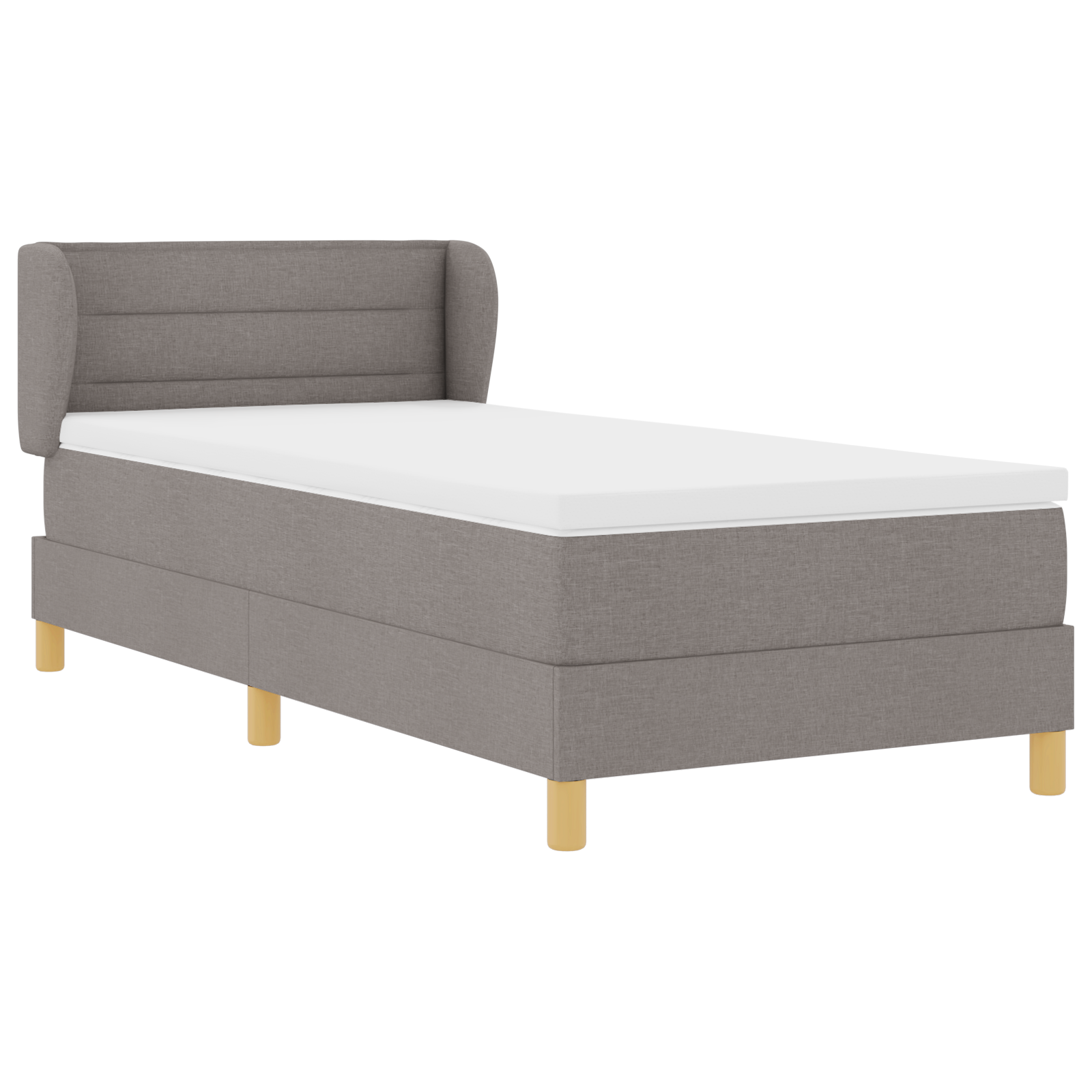 Letto Box Spring con Materasso in Tortora, 90x190 cm, Tessuto