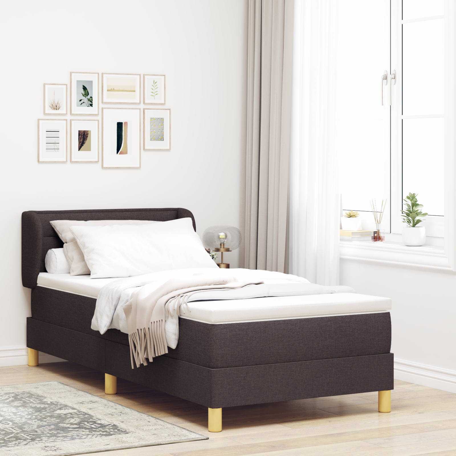 Letto Box Spring con Materasso Marrone Scuro 100x200 cm Tessuto