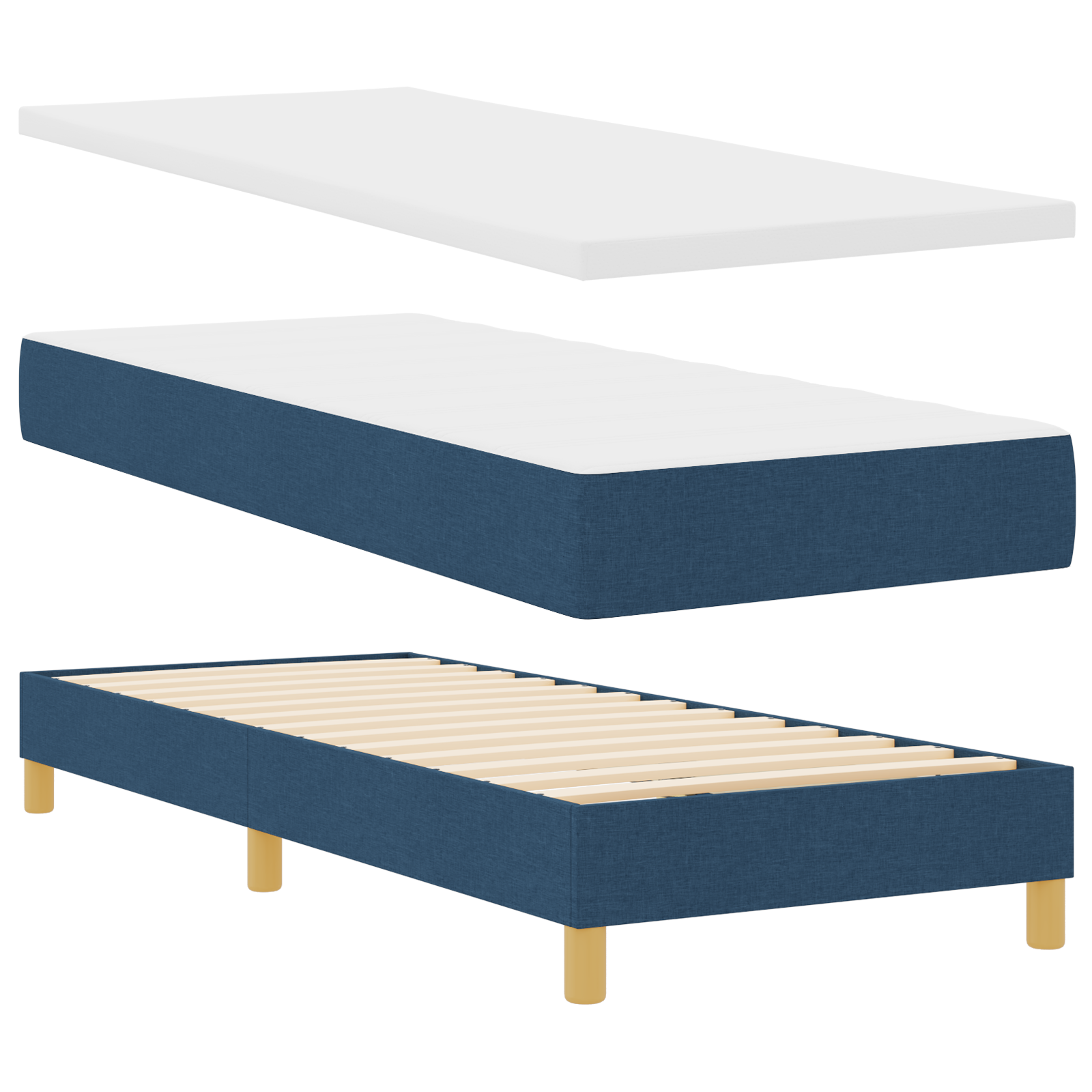Letto Box Spring con Materasso - Blu - 80x200 cm - Tessuto