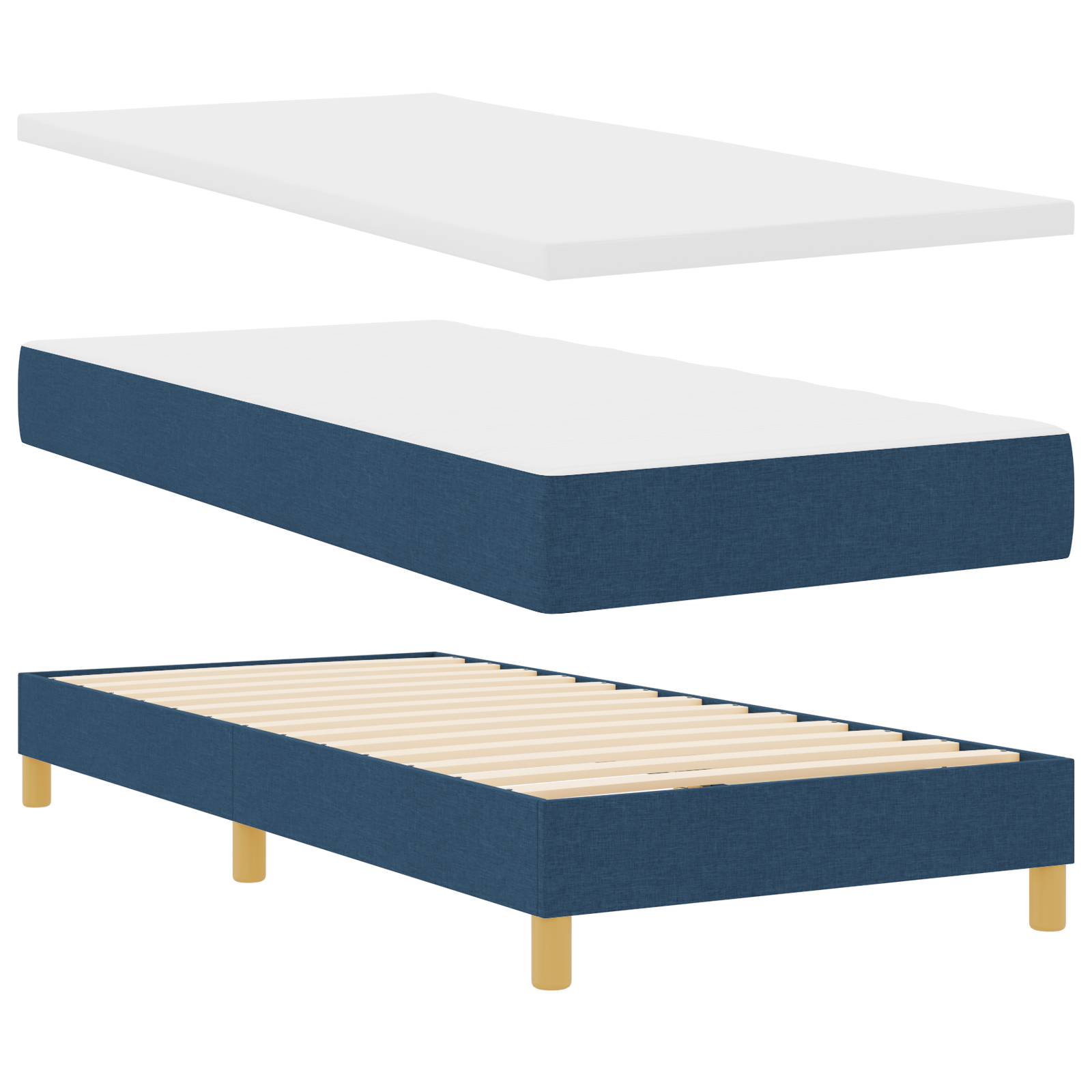 Letto Box Spring con Materasso Blu 90x200 cm Tessuto