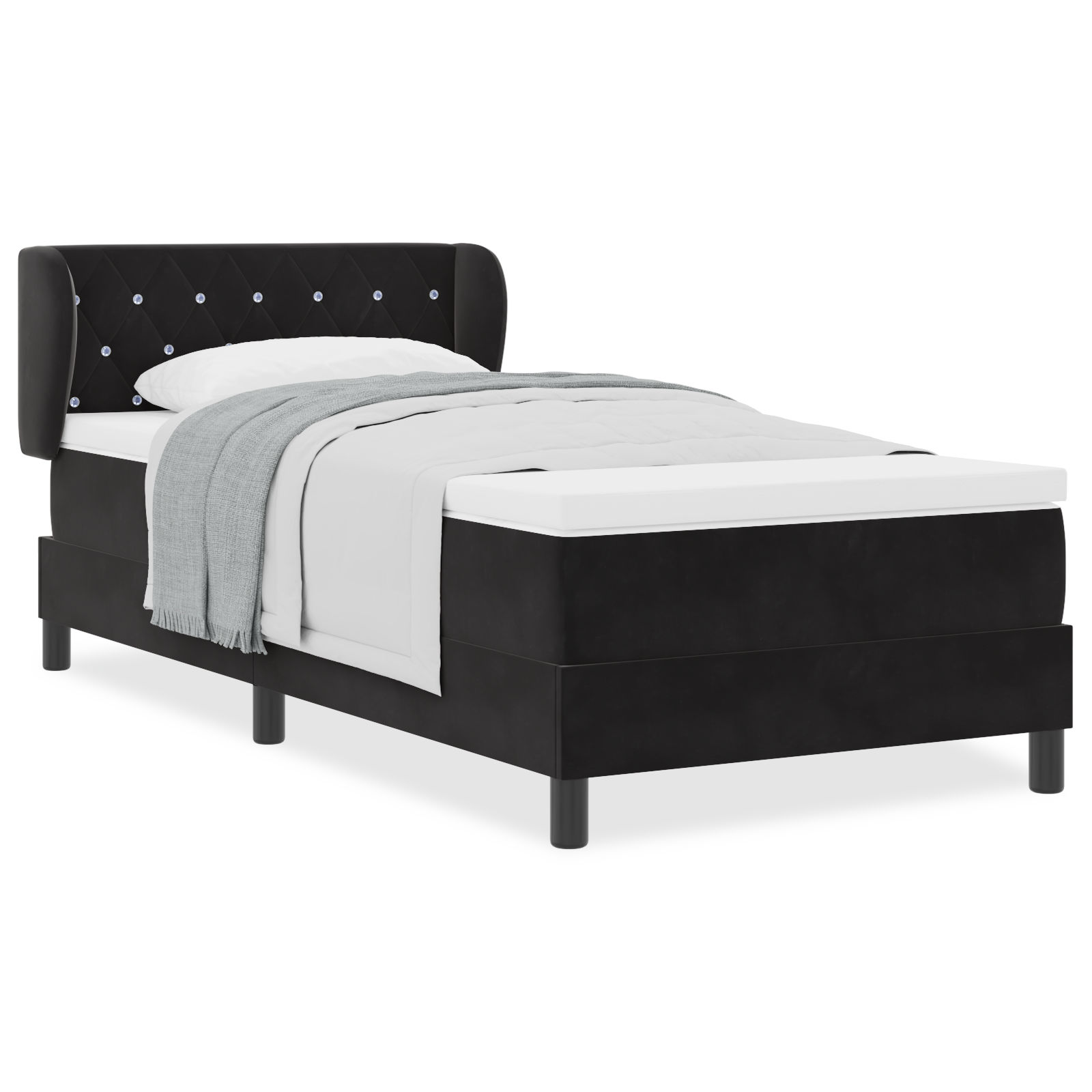 Letto a molle con materasso  Nero 90x190 cm in velluto