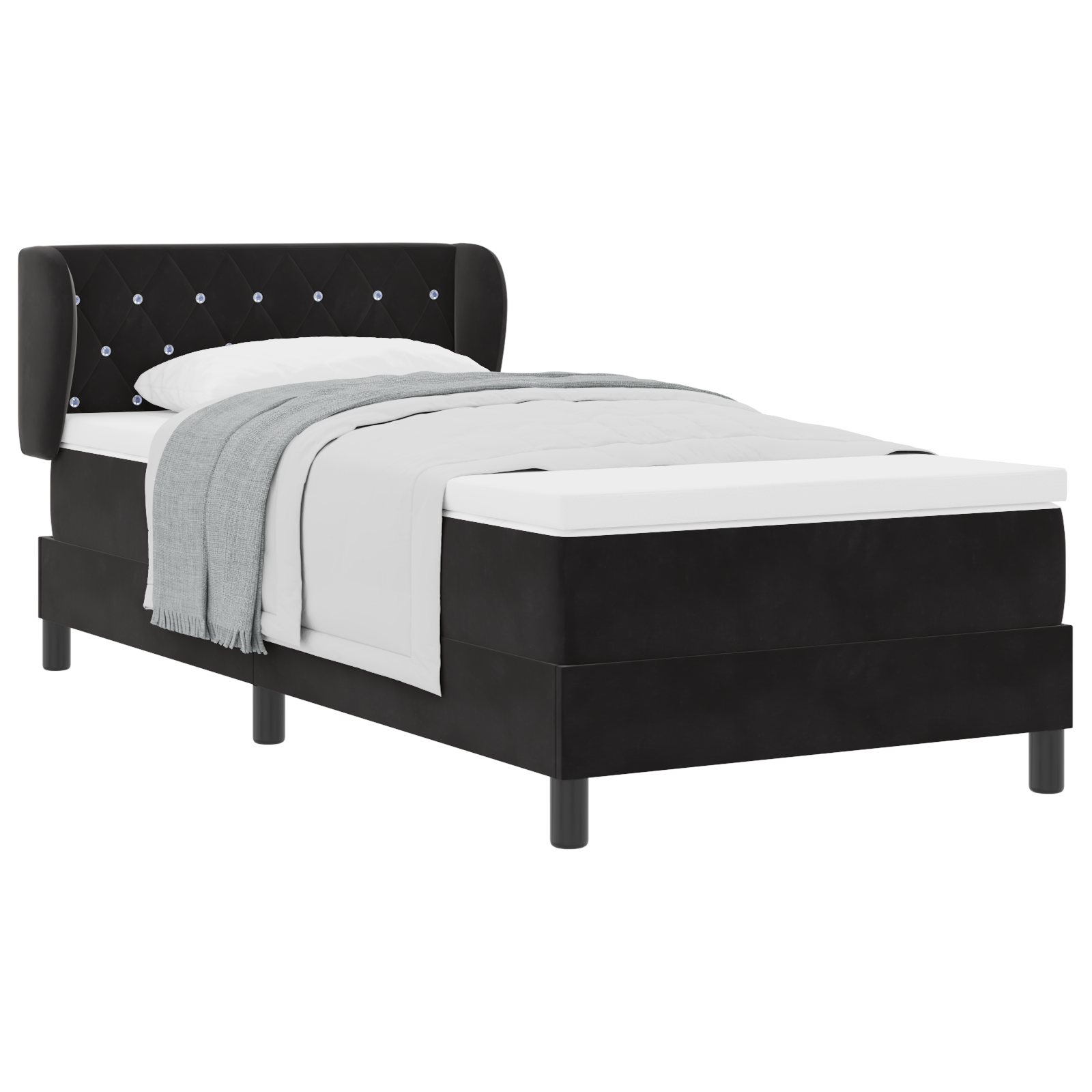 Letto a molle con materasso  Nero 90x190 cm in velluto
