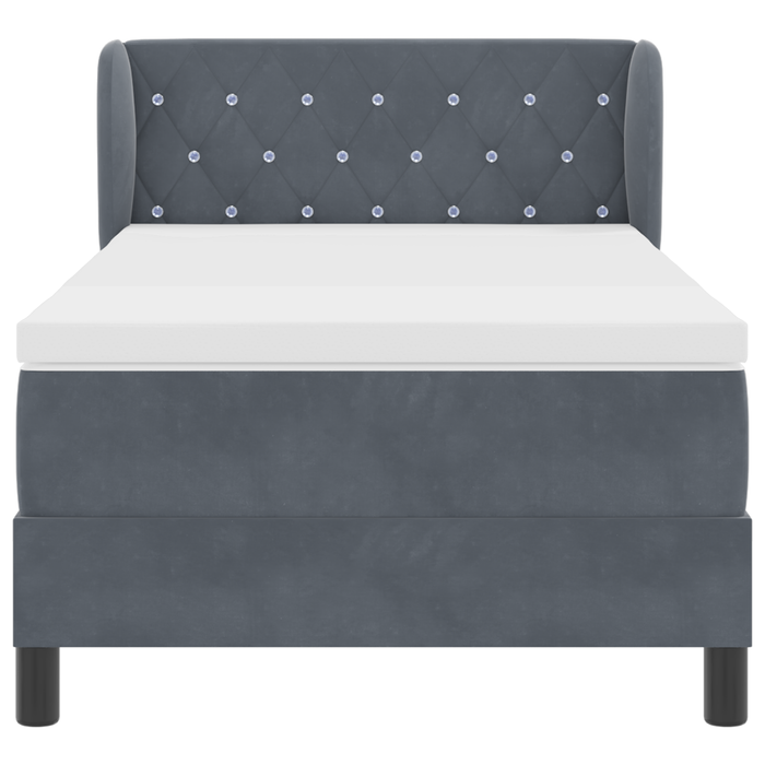 Letto a molle con Materasso in Grigio Scuro, 100x200 cm, Velluto