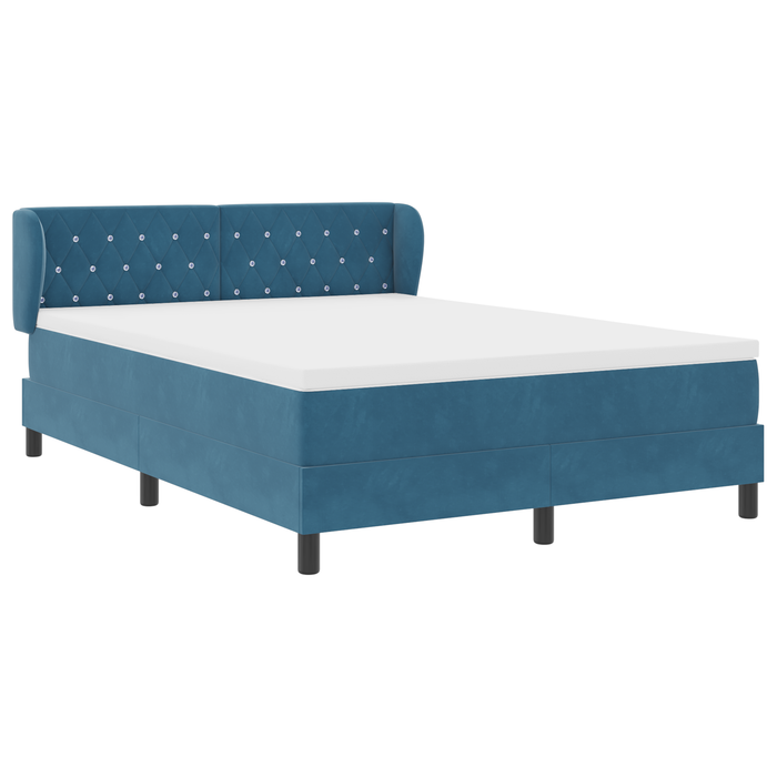 Letto a Molle  con Materasso Blu Scuro 160x200 cm in Velluto