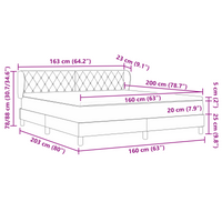 Letto a Molle  con Materasso Blu Scuro 160x200 cm in Velluto