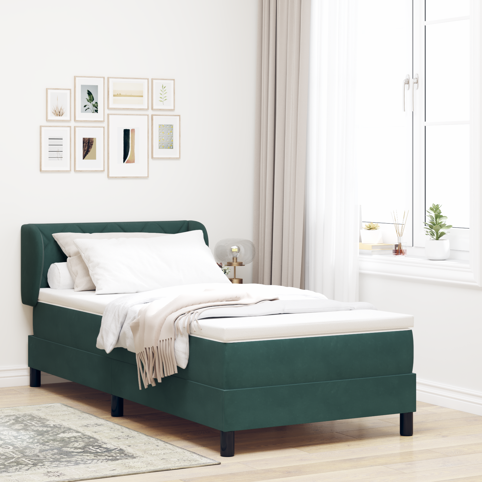 Letto a Box con Materasso Verde Scuro 90x190 cm Velluto