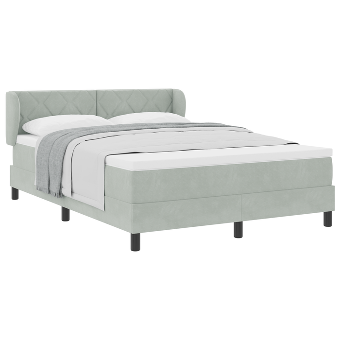 Letto Box Spring con Materasso in Grigio Chiaro, 140x190 cm, Velluto
