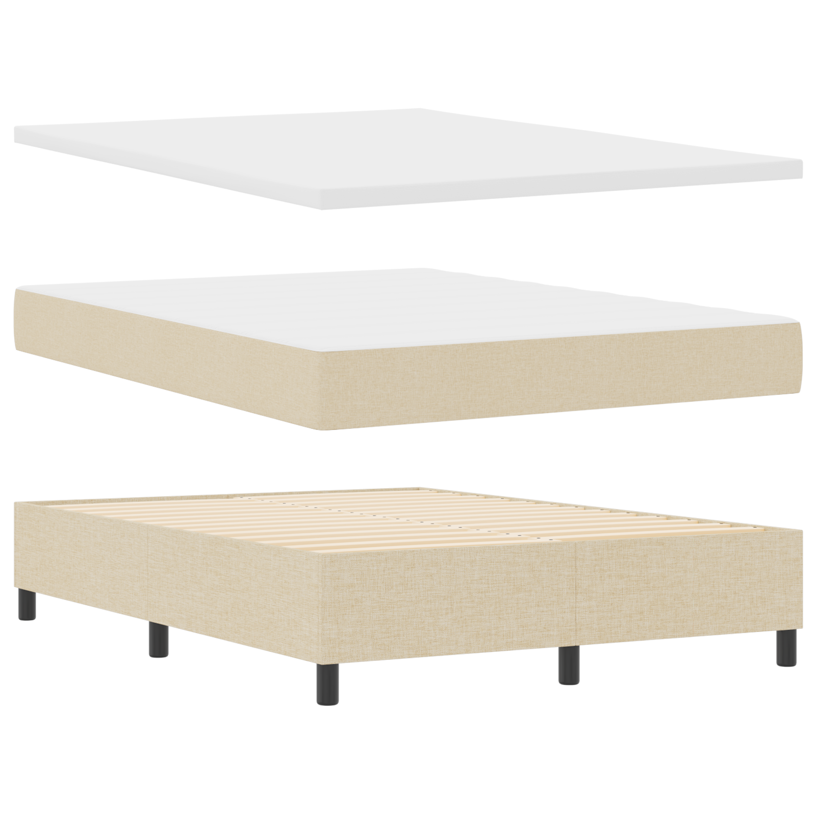 Letto a box con materasso  crema 160x200 cm in tessuto