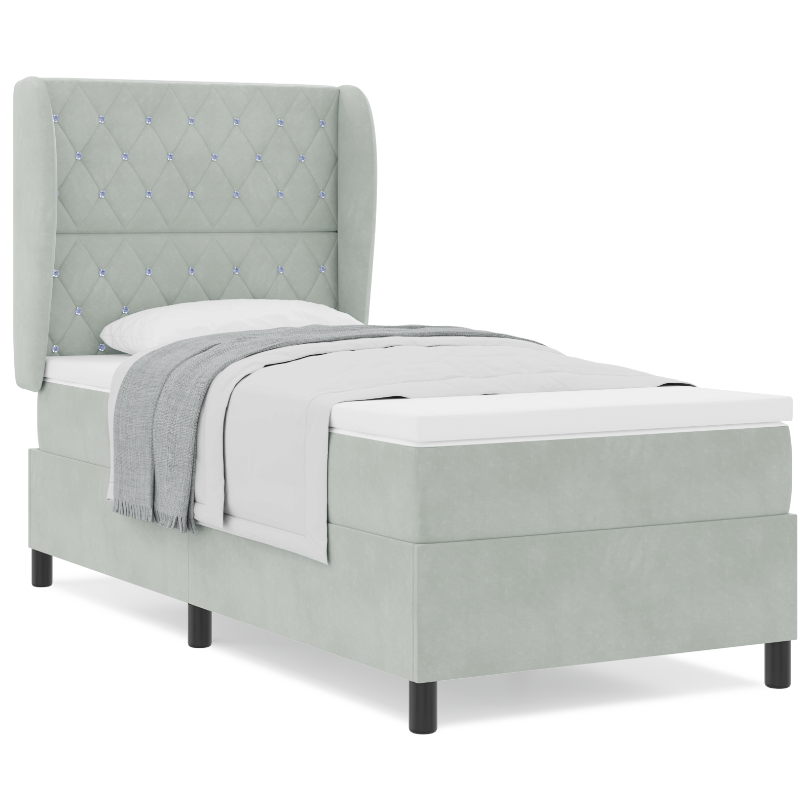 Letto con Rete a Molle e Materasso Grigio Chiaro 100x200 cm Velluto