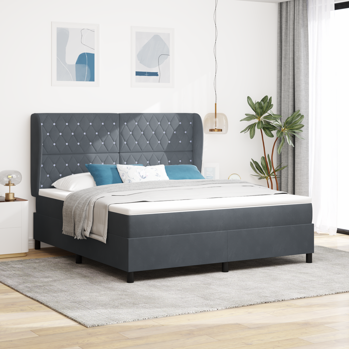 Letto con Materasso Box Spring Grigio Scuro 180x200 cm Velluto