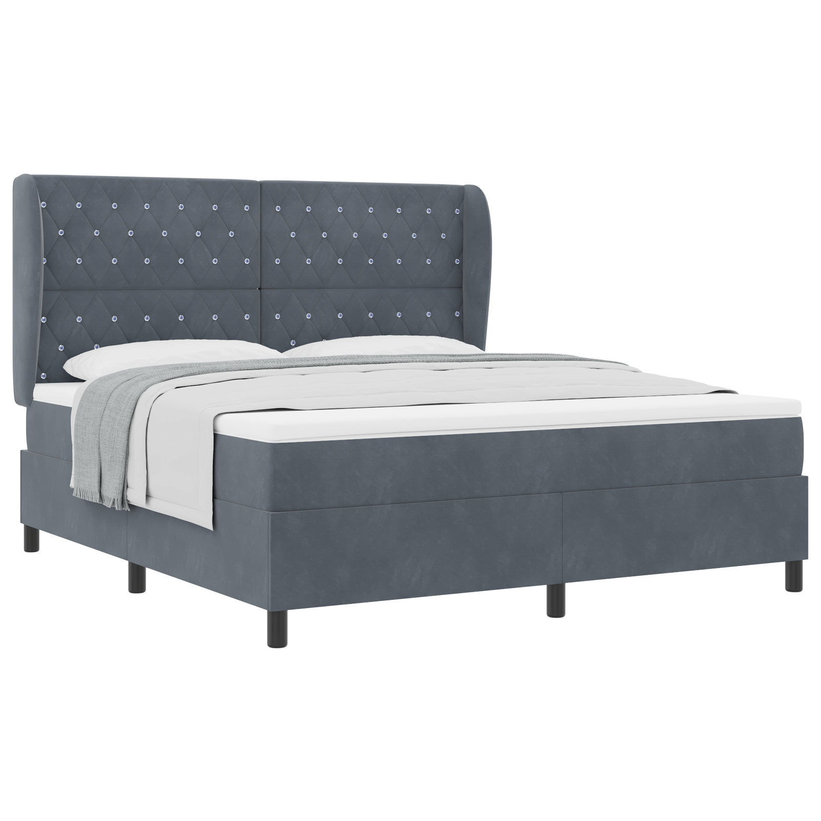 Letto con Materasso Box Spring Grigio Scuro 180x200 cm Velluto