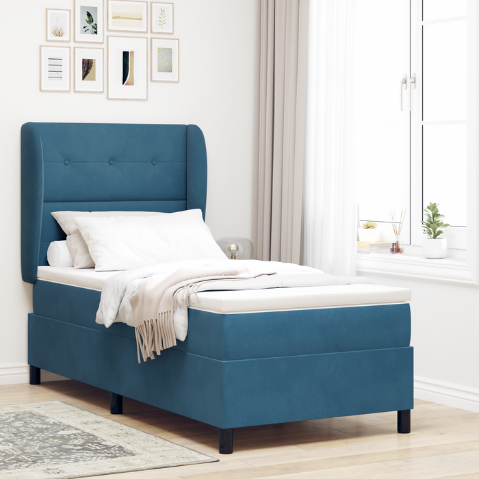 Letto a Box Spring con Materasso Blu Scuro 80x200 cm Velluto