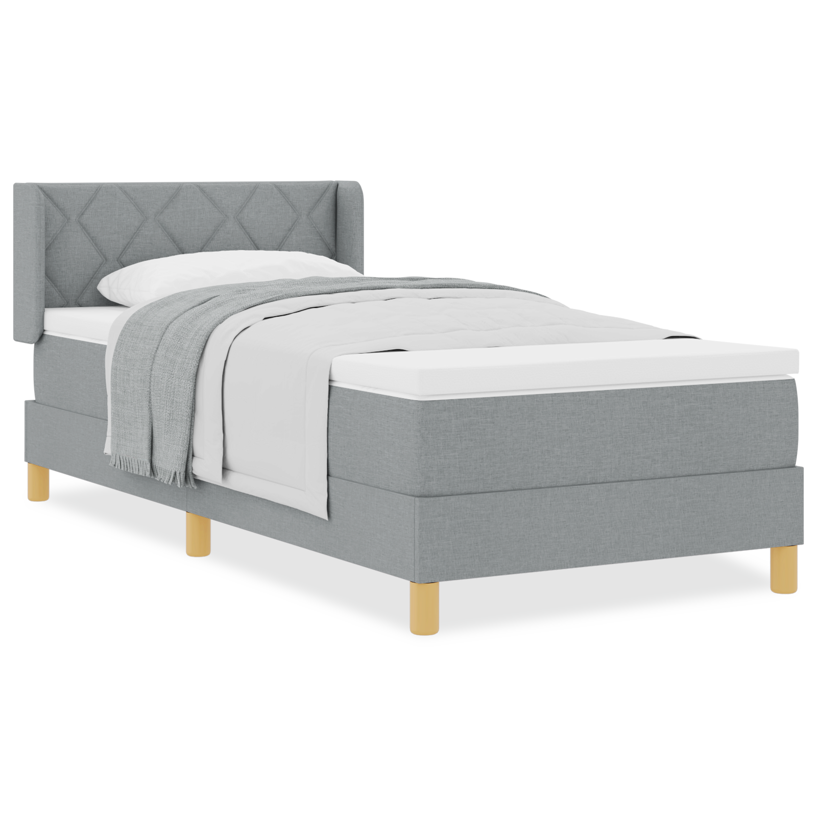 Letto Box Spring e Materasso Grigio Chiaro 90x200 cm Tessuto