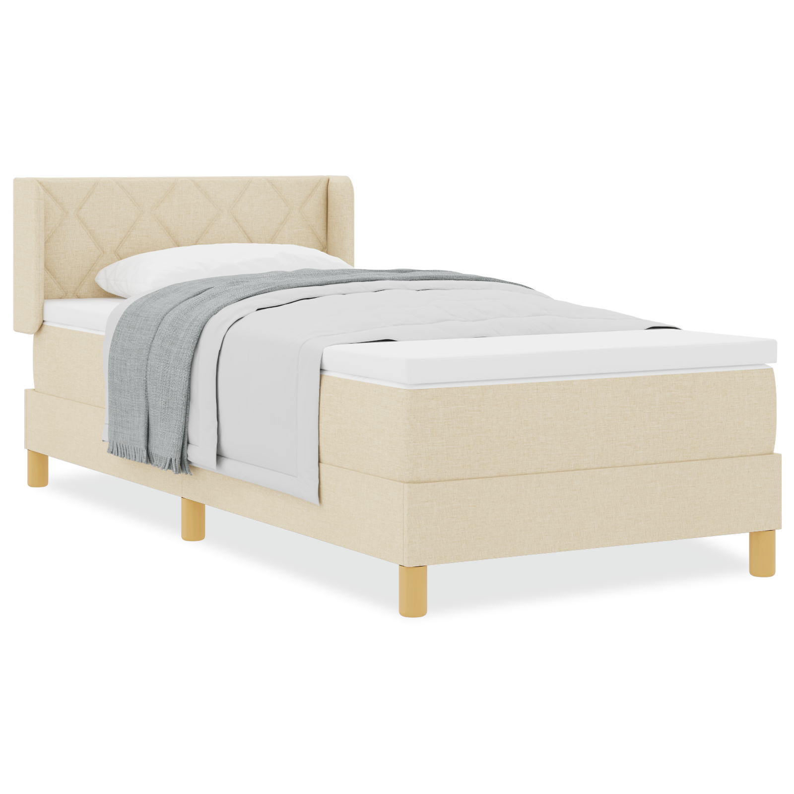 Letto con Box Spring e Materasso Crema 100x200 cm Tessuto