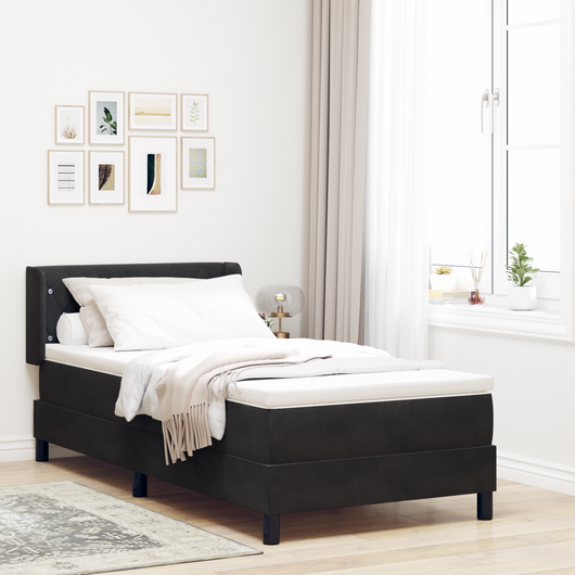Letto a Molle con Materasso Nero 90x190 cm in Velluto