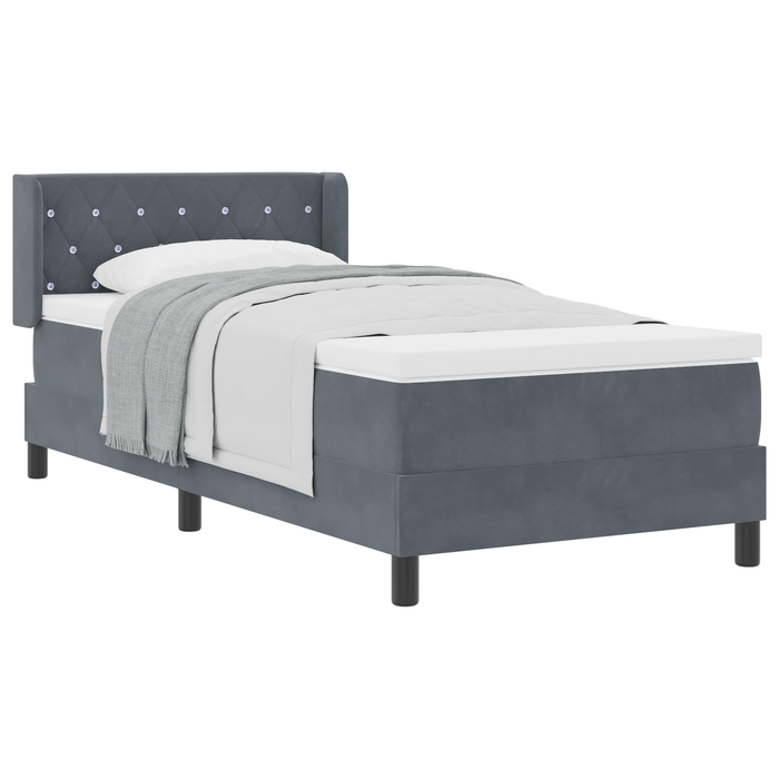 Letto a Molle  con Materasso Grigio Scuro 100x200 cm in Velluto