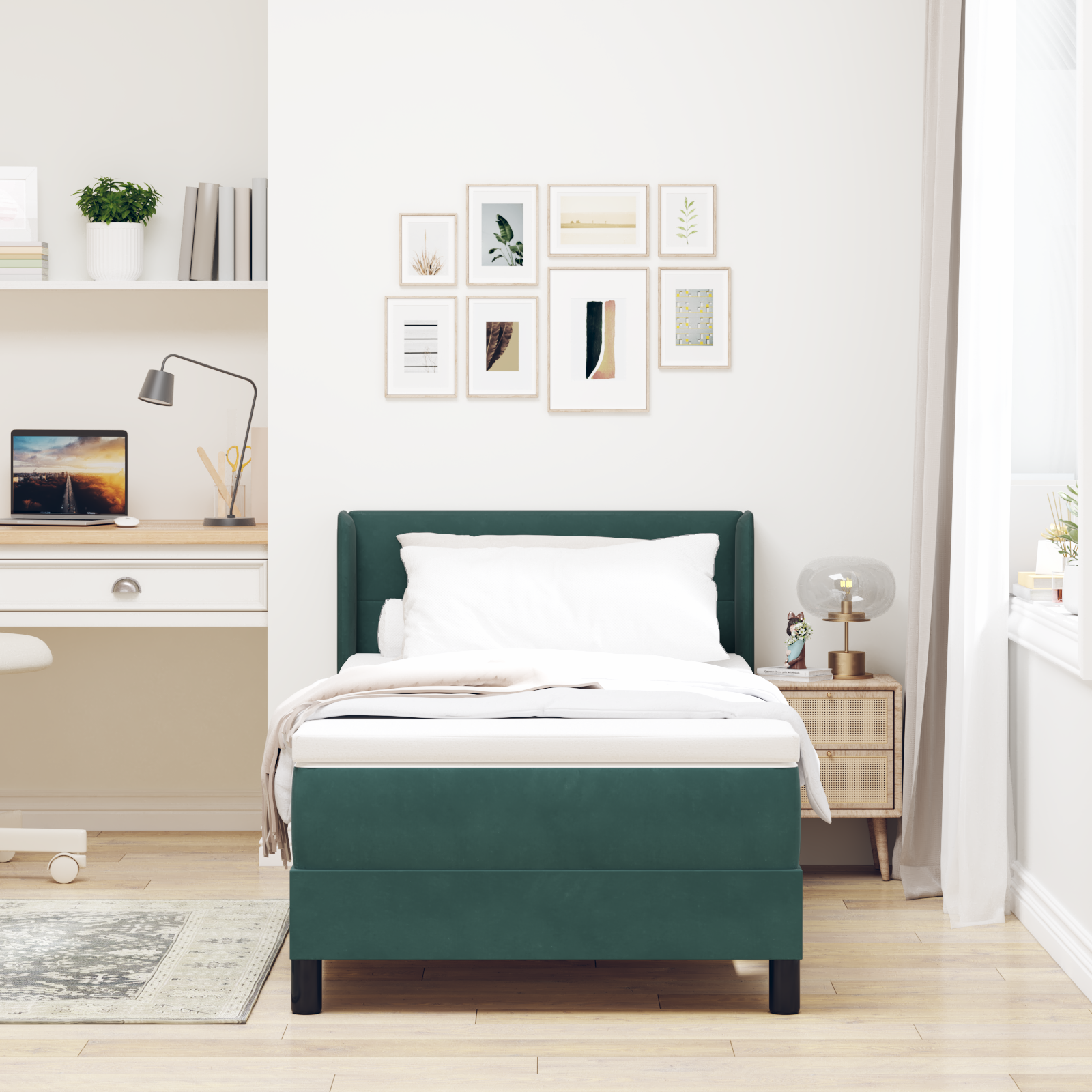 Letto Box Spring con Materasso verde scuro 100x200 cm in Velluto