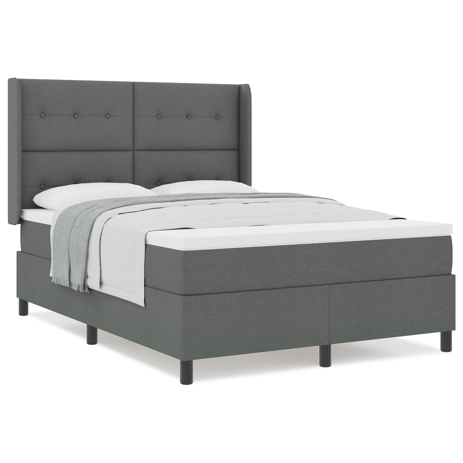 Letto Box Spring con Materasso Grigio Scuro 160x200 cm in Tessuto