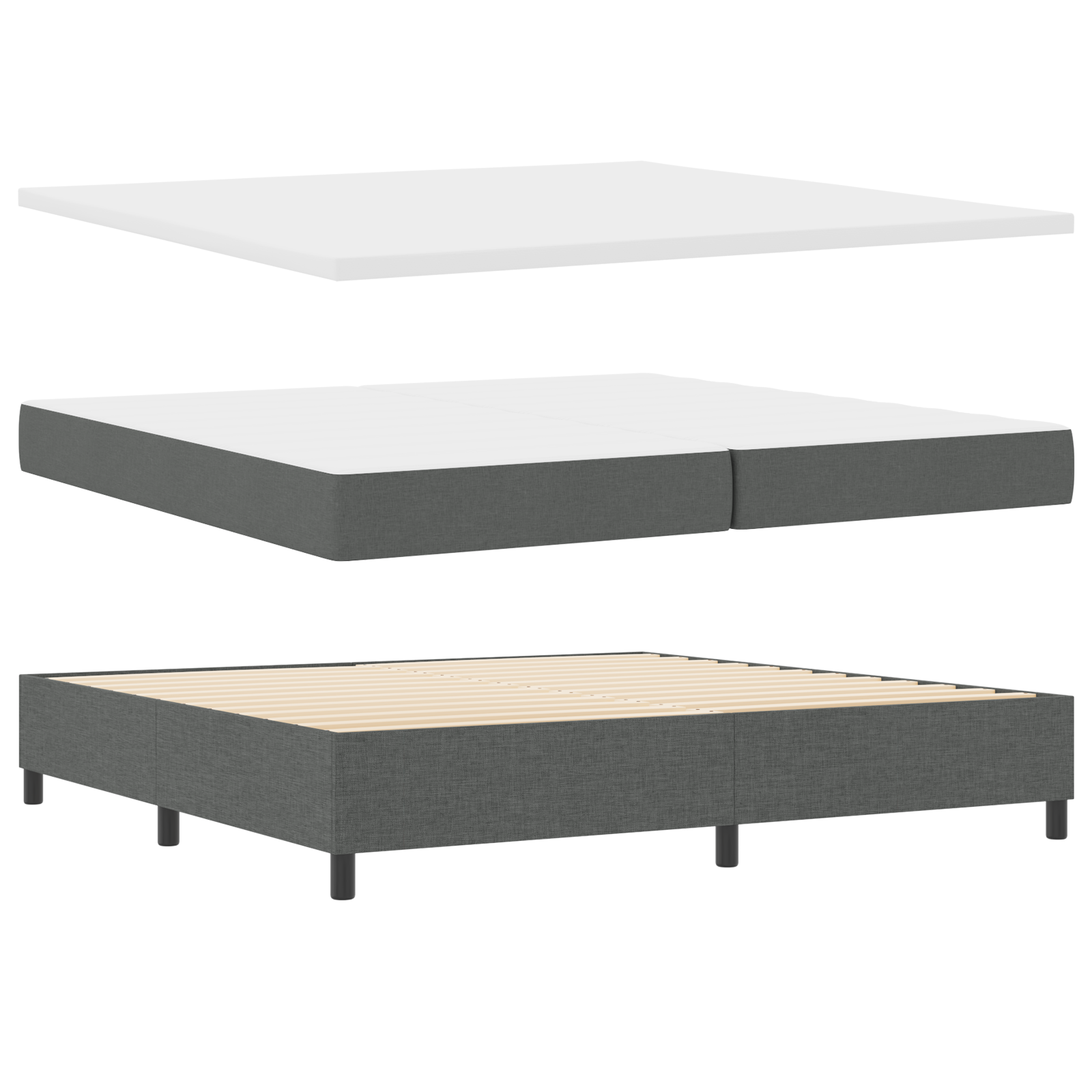 Letto Box Spring con Materasso Grigio Scuro 200x200 cm Tessuto