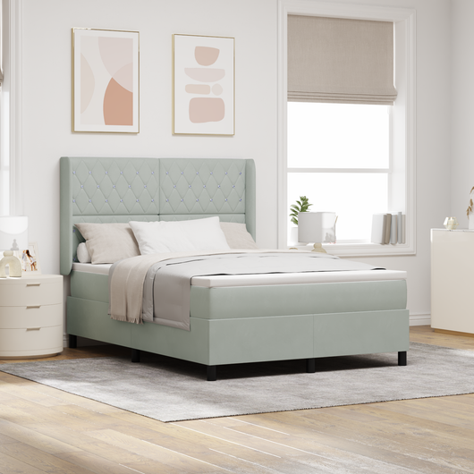 Letto a molle con materasso  Grigio chiaro 140x190 cm Velluto