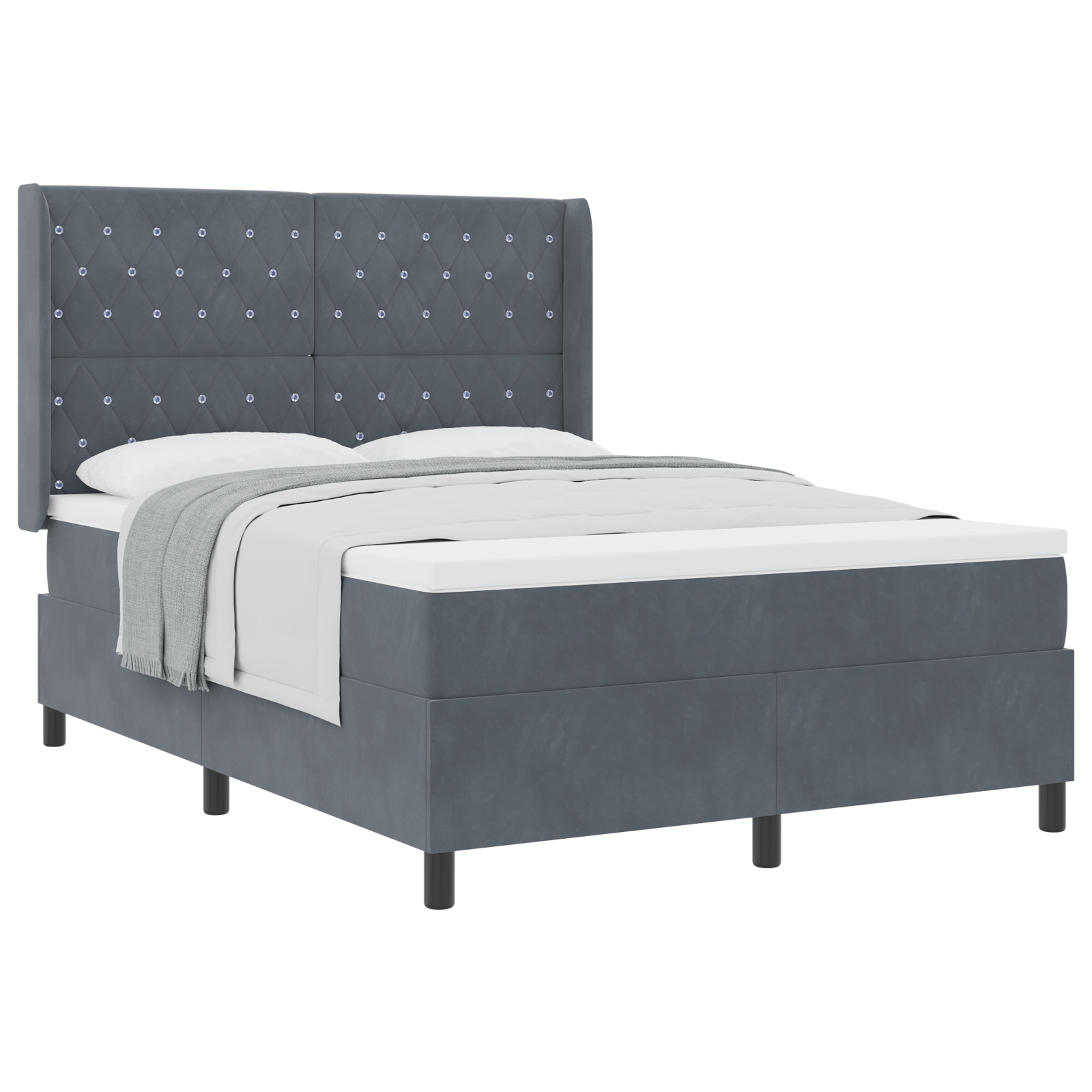 Letto a Molle con Materasso Grigio Scuro 160x200 cm in Velluto