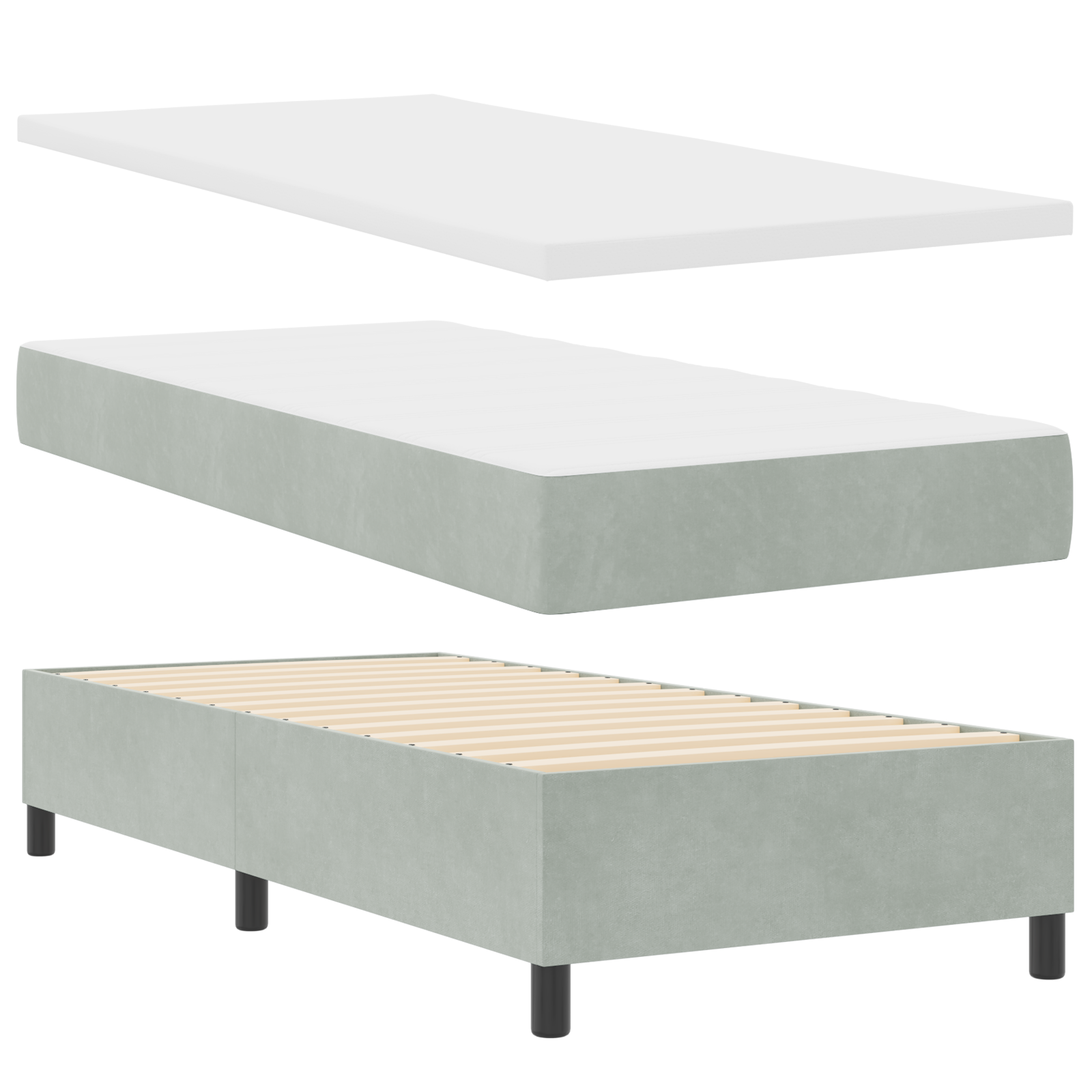 Letto a Molle con Materasso Grigio Chiaro 100x200 cm in Velluto