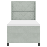 Letto a Molle con Materasso Grigio Chiaro 100x200 cm in Velluto