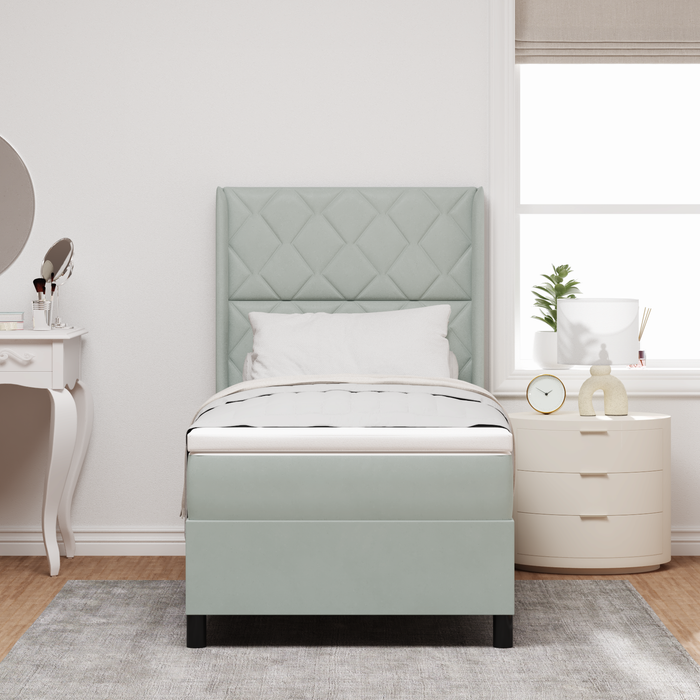 Letto a Molle con Materasso Grigio Chiaro 100x200 cm in Velluto