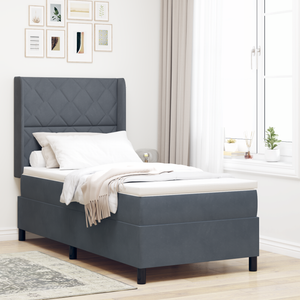 Letto Box Spring con Materasso Grigio Scuro 100x200 cm Velluto