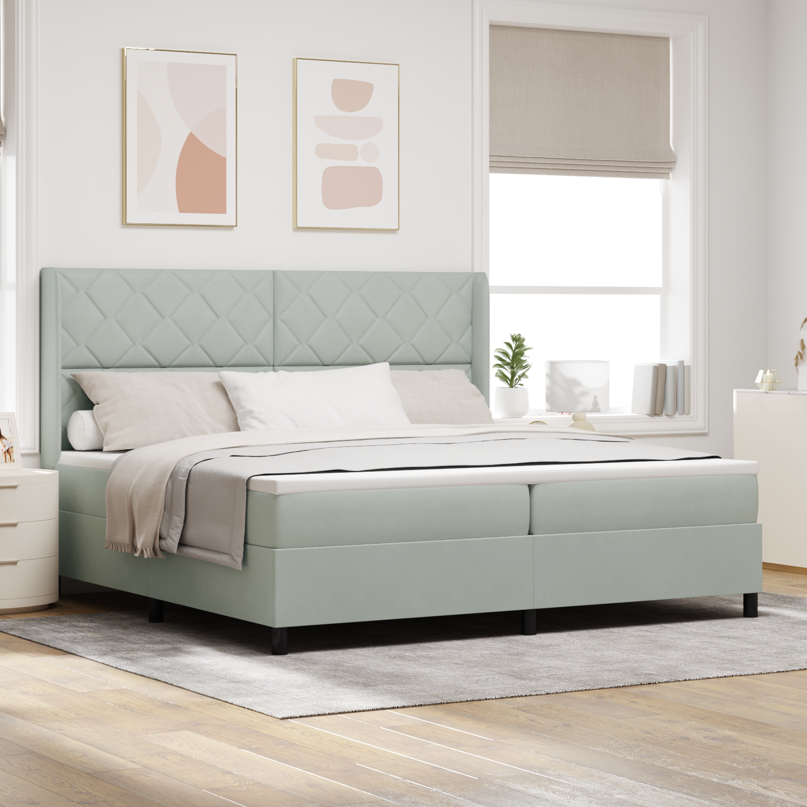 Letto Box Spring con Materasso Grigio Chiaro 200x200 cm Velluto