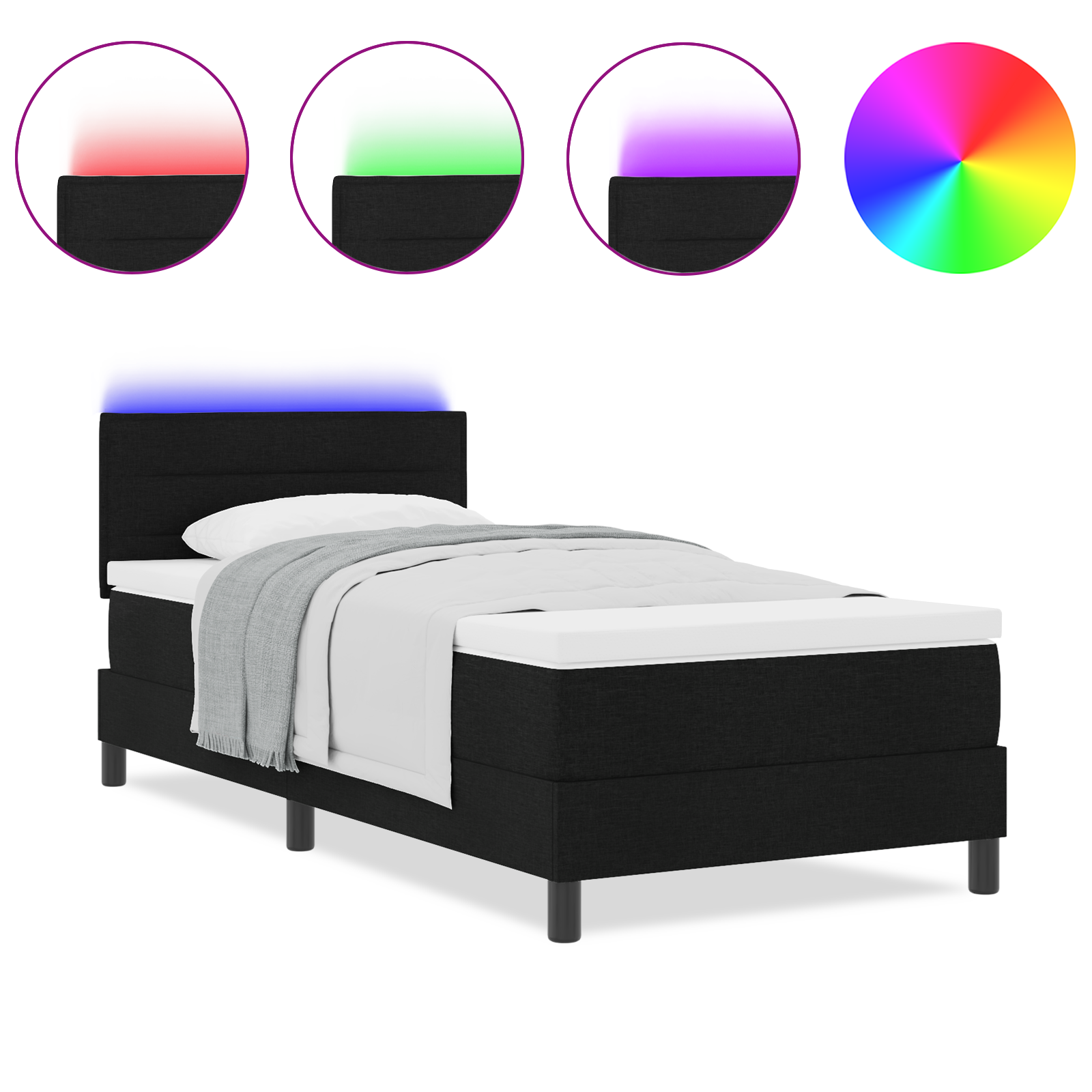Letto a Molle vitaXL con Materasso e LED Nero 90x200 cm Tessuto
