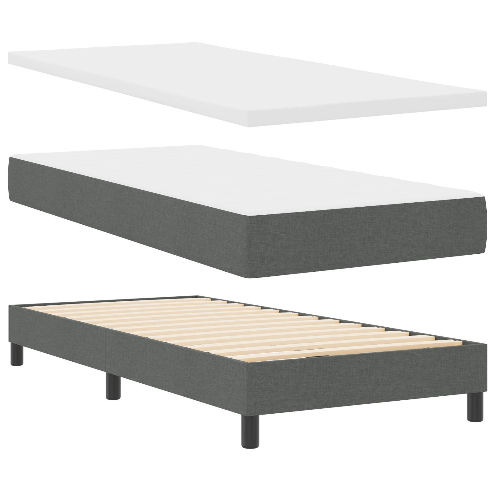 Letto con Box Spring e Materasso & LED Grigio Scuro 100x200 cm Tessuto