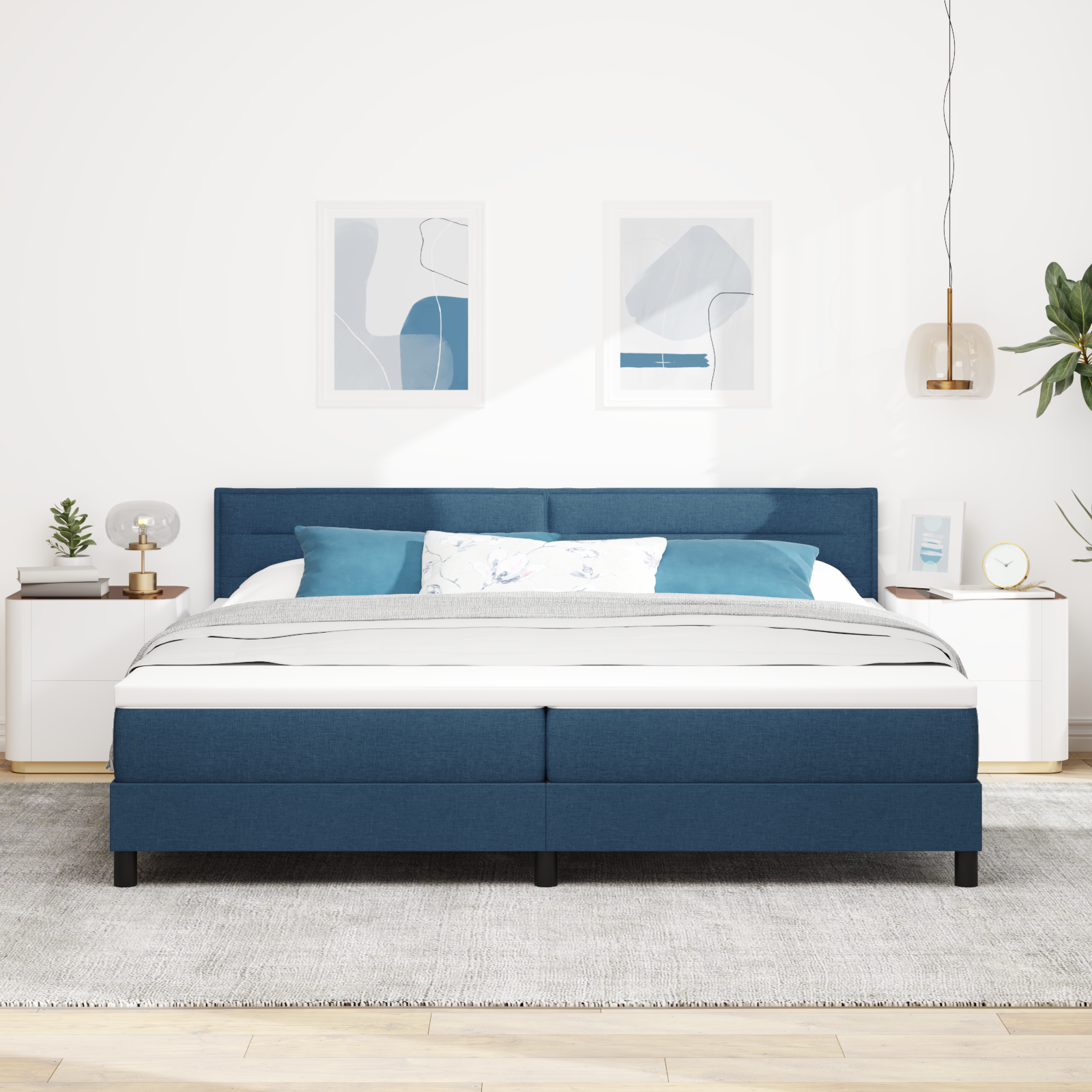 Letto Box Spring con Materasso e LED Blu 200x200 cm Tessuto