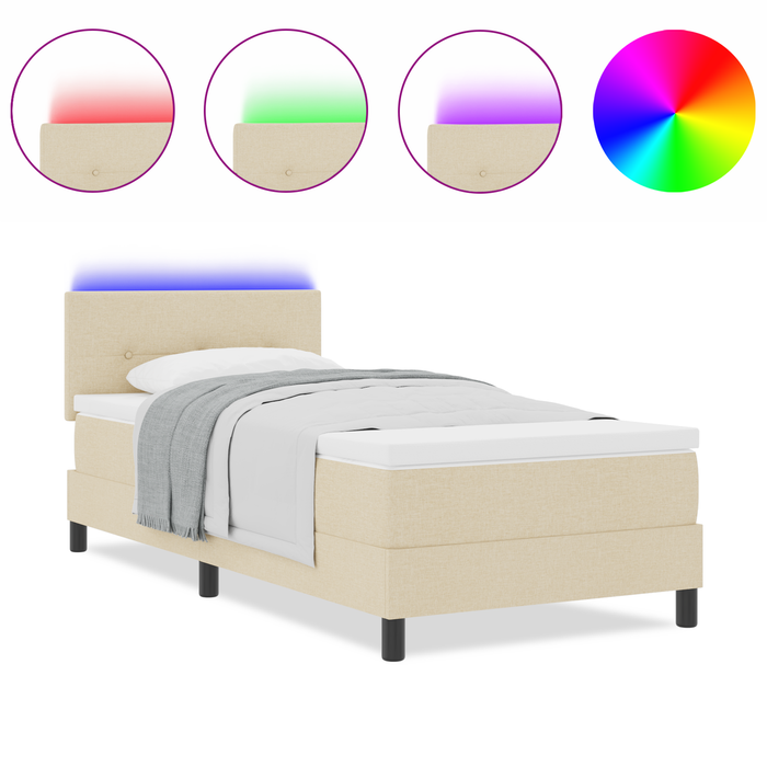 Letto a Castello con Materasso e LED Crema 90x200 cm Tessuto