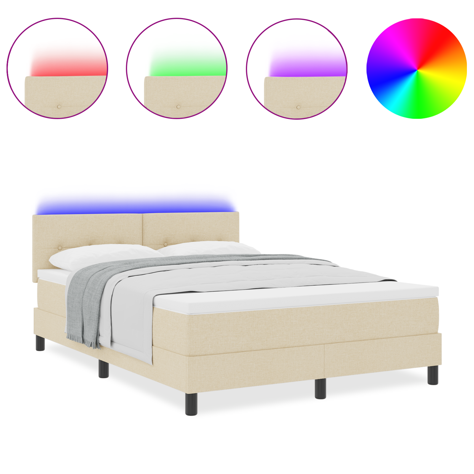 Letto a Molle con Materasso e LED Crema 160x200 cm in Tessuto