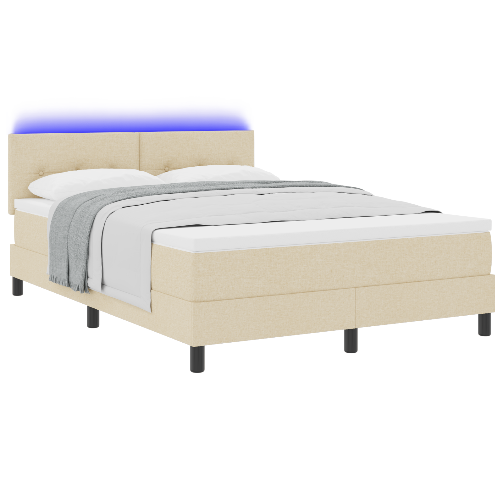 Letto a Molle con Materasso e LED Crema 160x200 cm in Tessuto