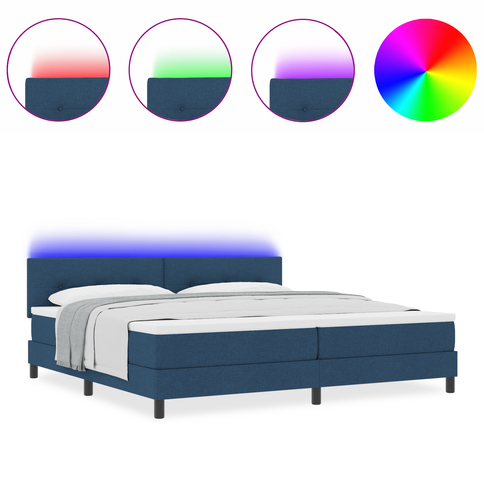 Letto con Box Spring e Materasso & LED Blu 200x200 cm Tessuto