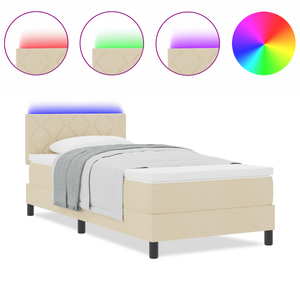 Letto con Box Spring e Materasso & Luce LED Crema 100x200 cm Tessuto