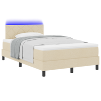 Letto a Box Spring con Materasso e Luce LED Color Crema 120x200 cm in Tessuto