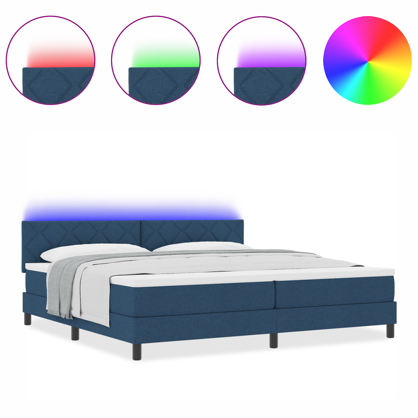 Letto Box Spring con Materasso & LED Blu 200x200 cm Tessuto