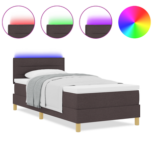 Letto a molle e materasso LED marrone scuro 80x200 cm in tessuto