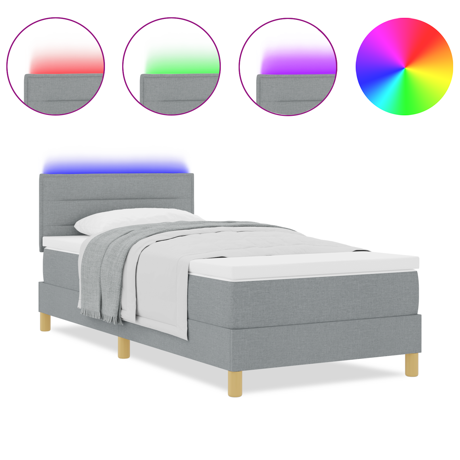 Letto a Molle con Materasso e Luci LED Grigio Chiaro 100x200 cm Tessuto
