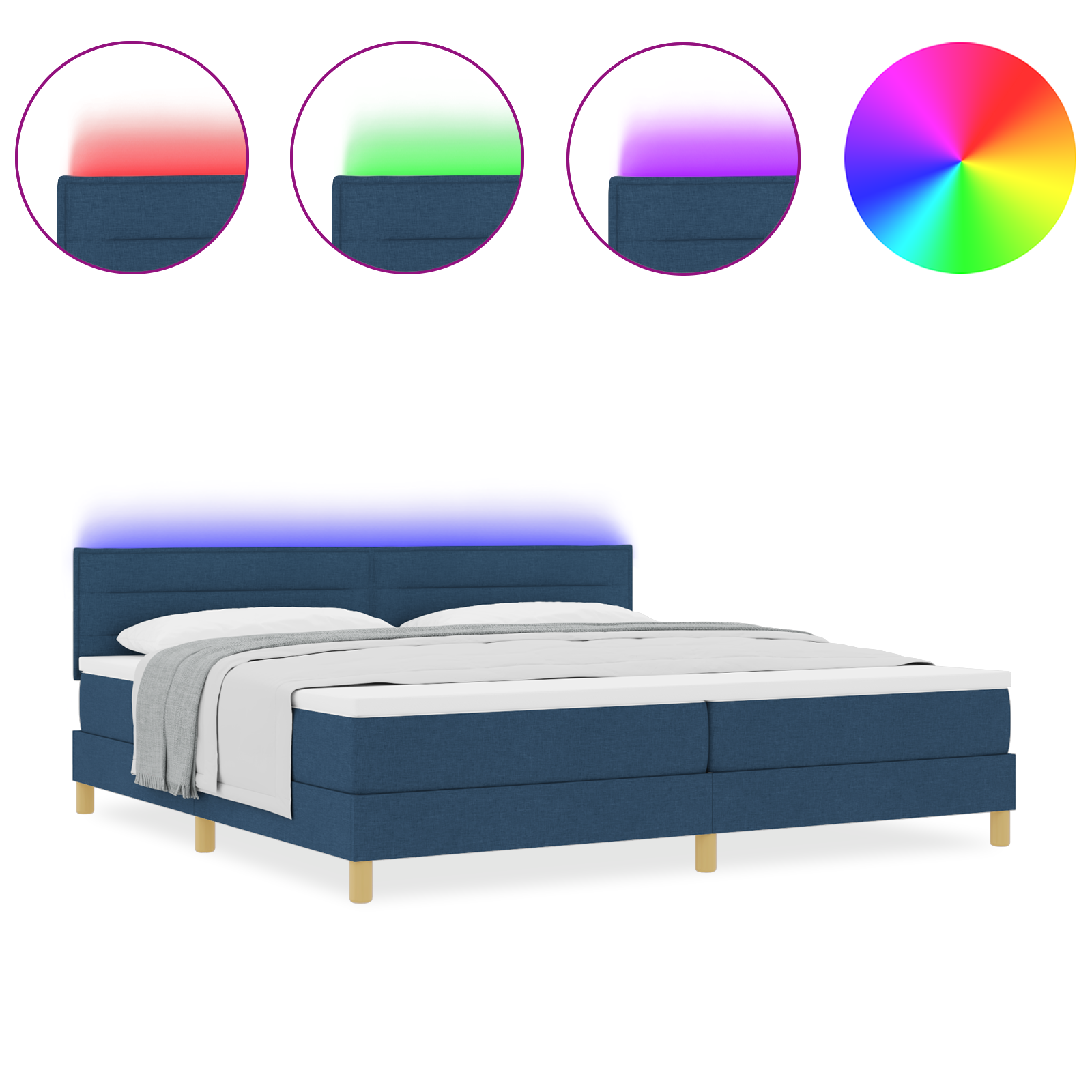 Letto con Rete a Molle con Materasso & Luce LED Blu 200x200 cm Tessuto