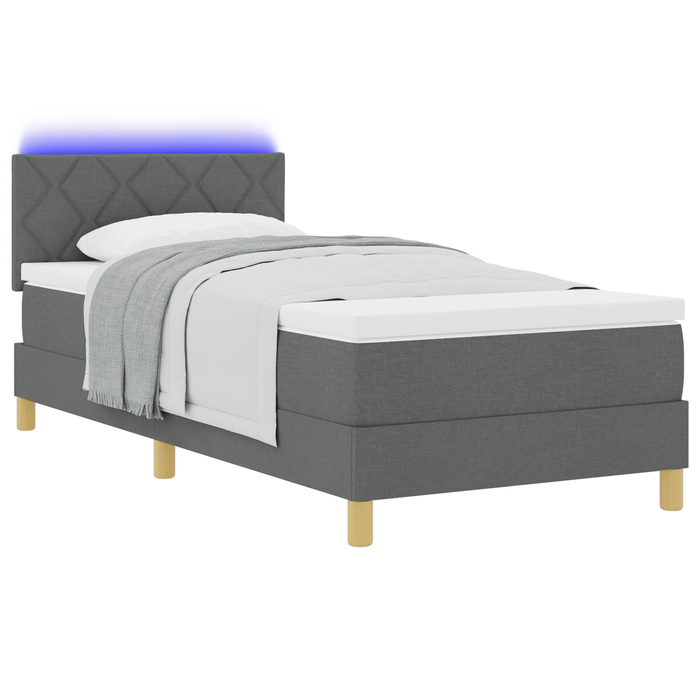 Letto a Molle con Materasso & LED Grigio Scuro 90x190 cm Tessuto
