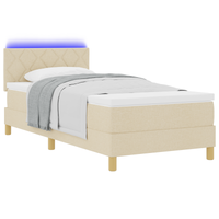 Letto a Rete con Materasso e LED Panna 100x200 cm Tessuto