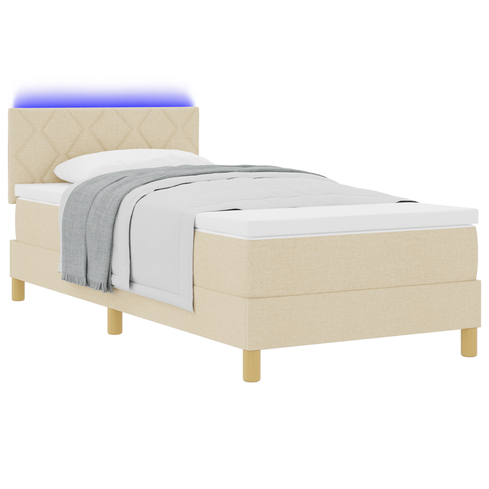 Letto a Rete con Materasso e LED Panna 100x200 cm Tessuto